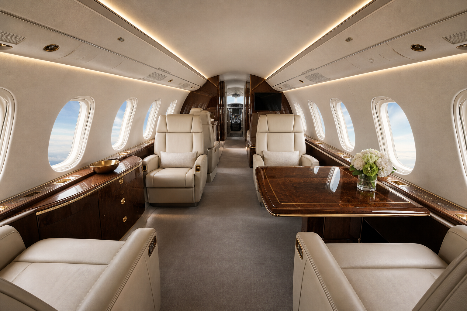 Aircraft cabin during completion and refinishing