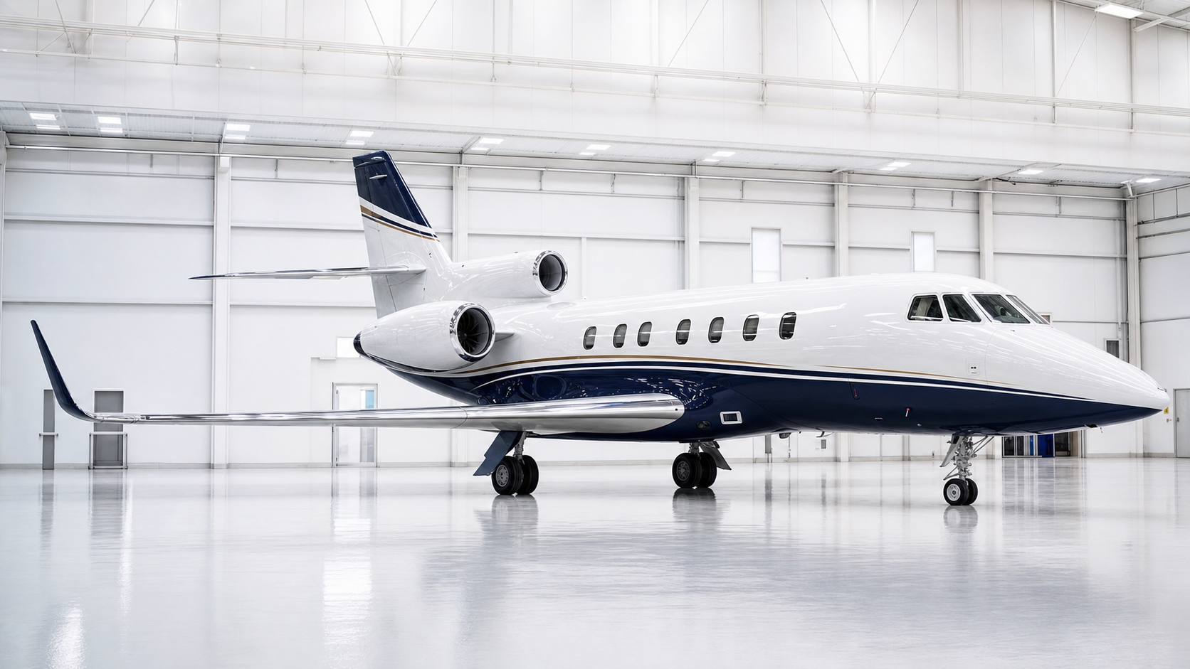 Freshly painted Falcon business jet ready for handover