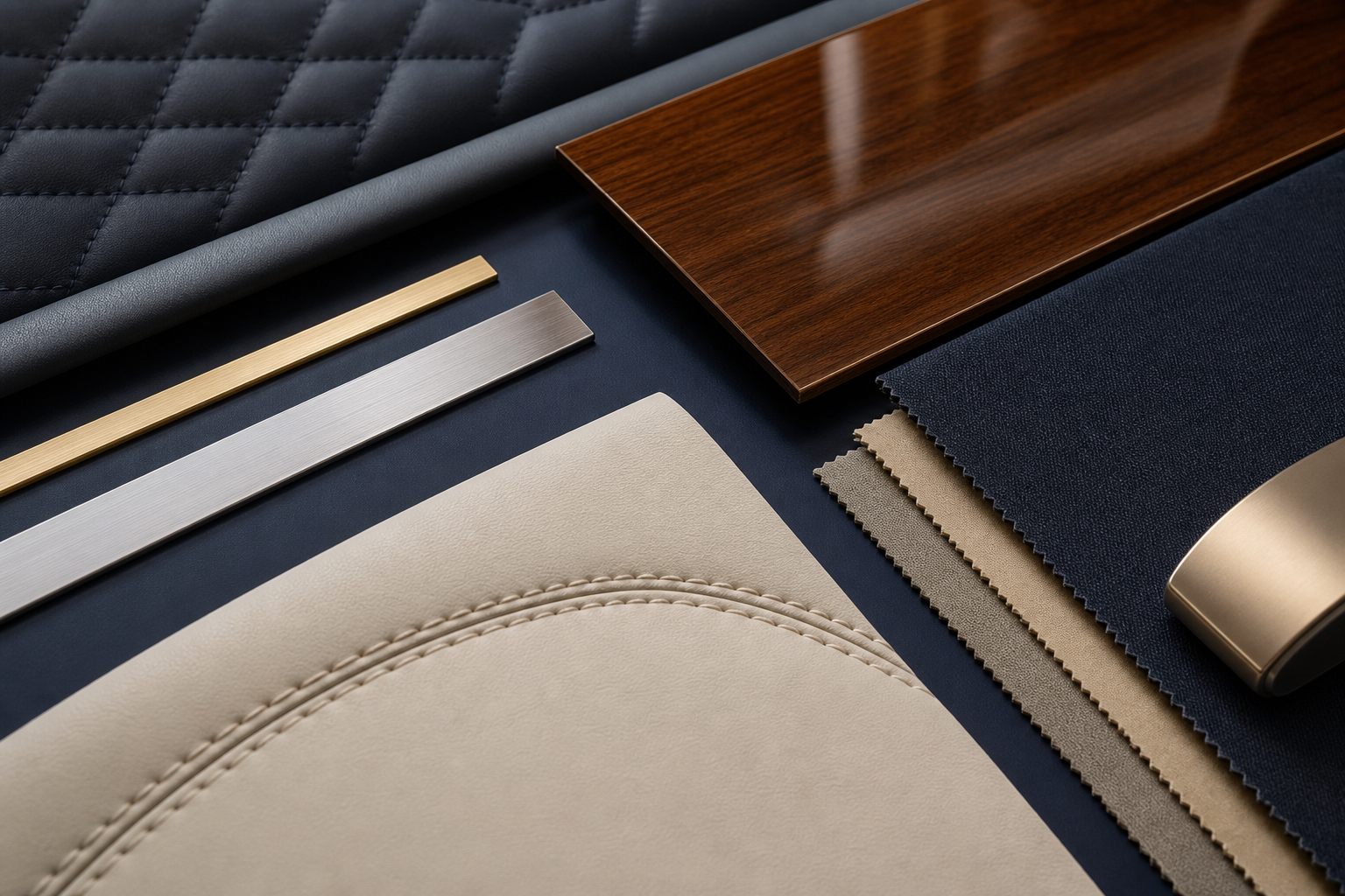Curated leather and upholstery material swatches